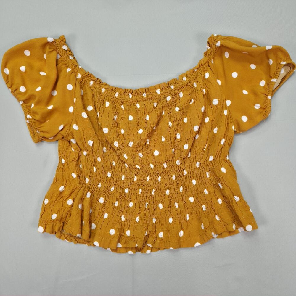 Liz Banks Womens XL Smocked Off Shoulder Top Puff Sleeve Polka Dot Cottagecore